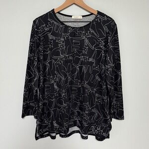 Jess & Jane Women's Kit Cat Line Art Print Tunic Top Whimsical Artsy Sz Large